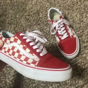 Vans Old Skool Skate Shoes Checkerboard Red/White